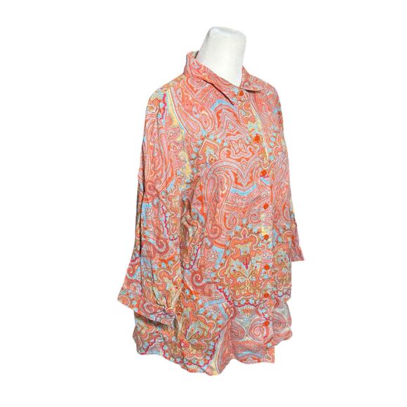 Chicos No Iron Button Down Top Size 3 (XL) Linen 3/4 Sleeve Paisley Funky Blouse - Picture 5 of 12